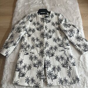 Zara Palm Tree Print Longline Jacket Coat Women's Size XS